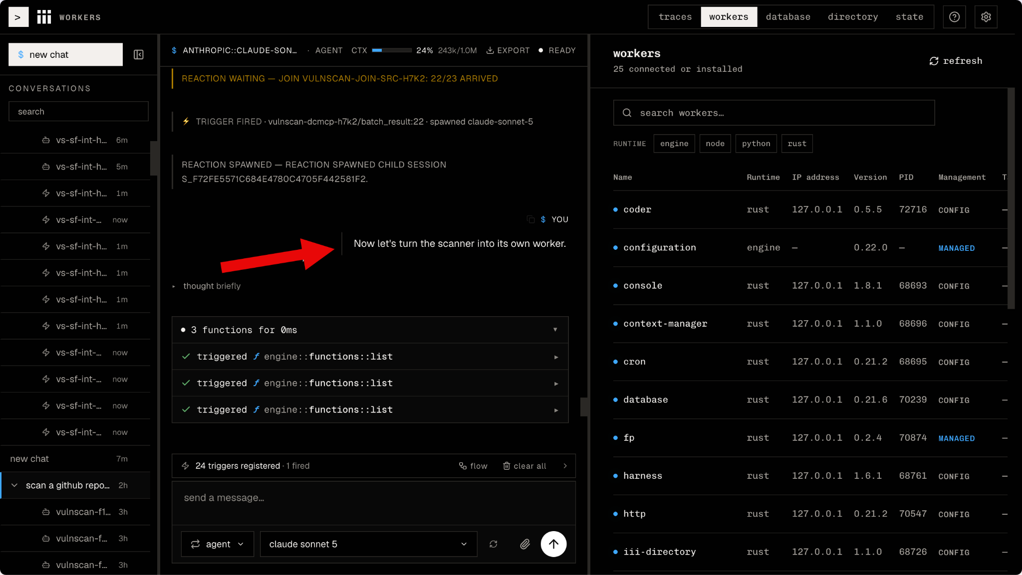 Asking the harness to turn the one-off scanner session into its own reusable worker.